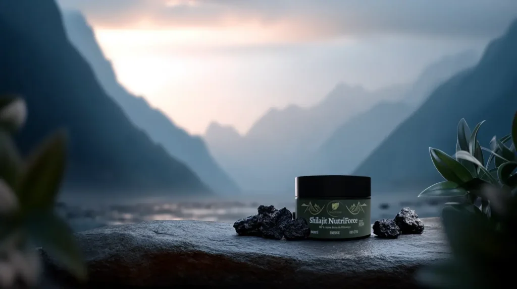 résine de Shilajit dans les montagnes de l'himalaya, pot de résine pure