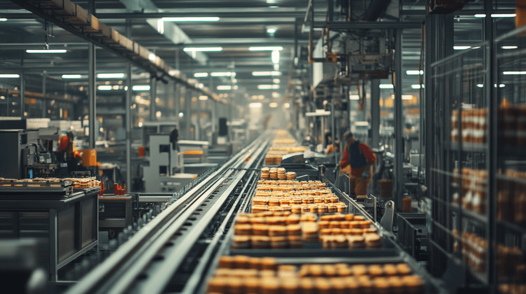 Le sucralose est utilisé car il est très rentable pour les productions de masse comme on le voit sur cette image qui illustre une usine à la chaine de gateau