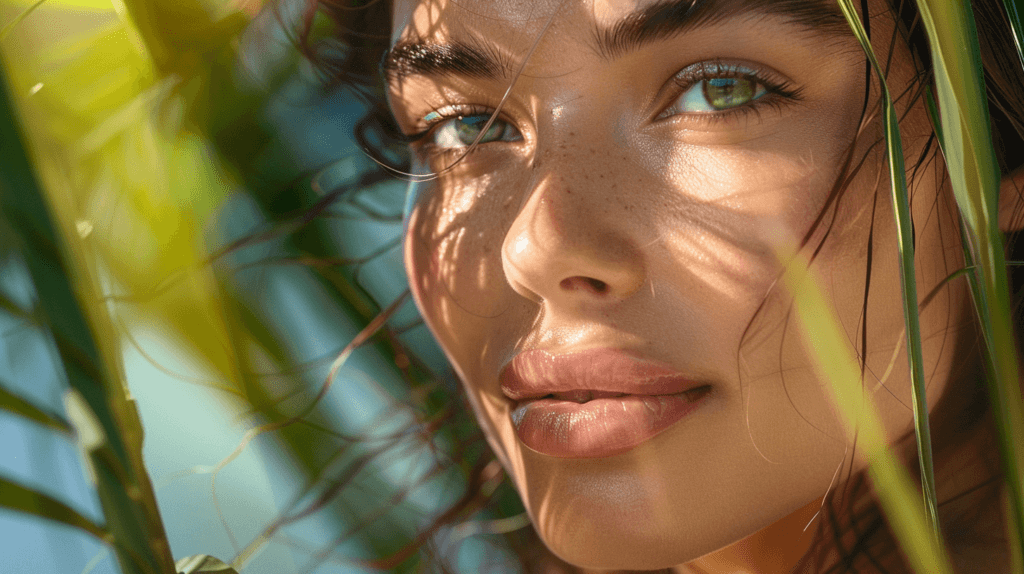 Les effets de l'astaxanthine sur la peau, on voit une personne avec une peau parfaite grâce au complément alimentaire 