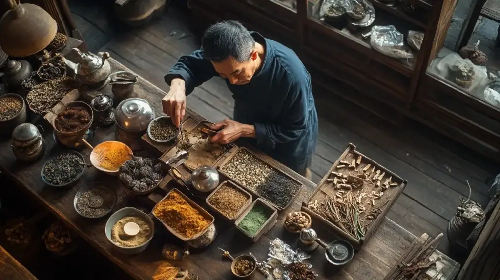 photo d'un homme qui consomme des compléments alimentaires de reishi bio, il découpe également le champignon