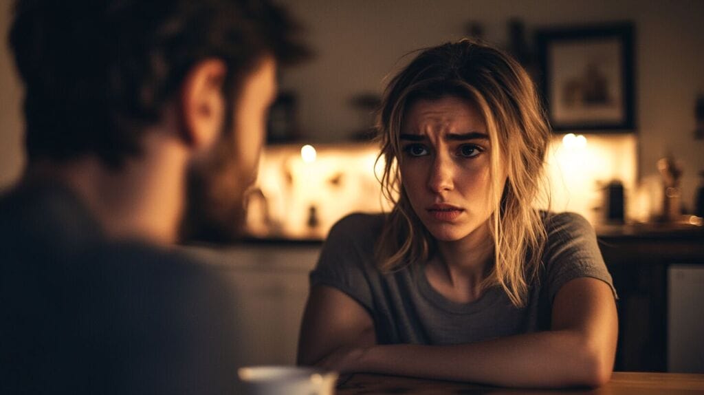 Dispute entre un homme et une femme autour de la table de la cuisine. Leur problème est lié à une perte de libido 