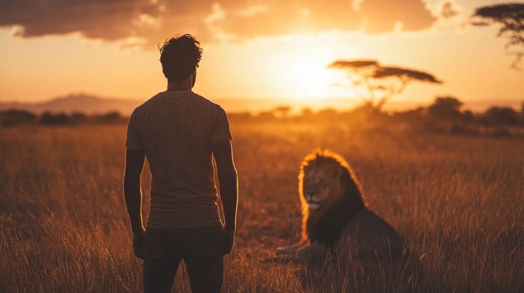 Un homme de dos dans la savane africaine. Il cherche du Yohimbe pour augmenter sa libido