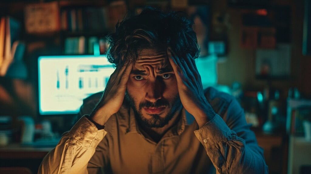 Un homme stressé devant son ordinateur