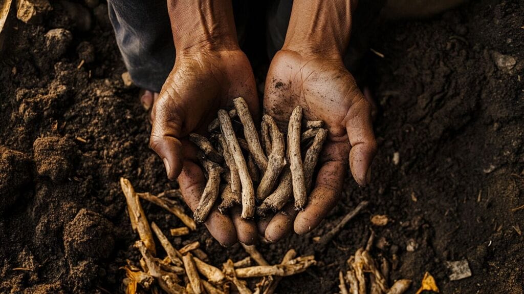 Tongkat Ali dans deux mains de quelqu'un au dessus de la terre