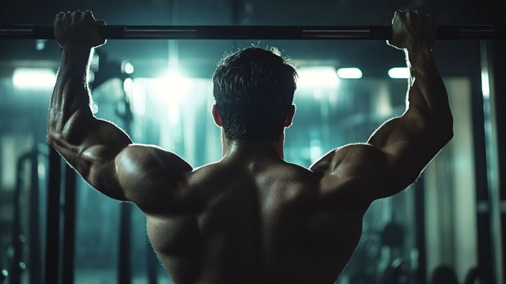 Sportif qui fait des tractions dans une salle de musculation