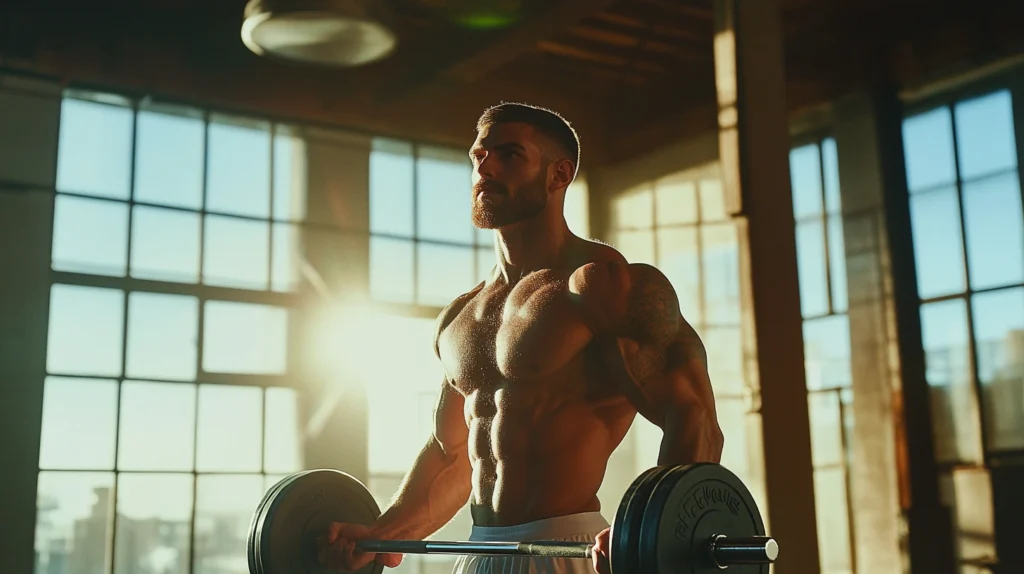photo d'un homme qui s'entraine à la salle de musculation et consomme la griffe du diable pendant ses entrainements
