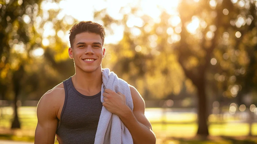on voit un homme en forme qui récupère facilement de sa séance de sport grâce à la chlorelle