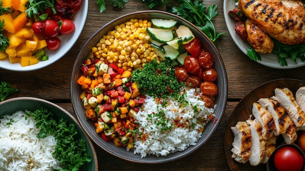 cette image montre un plat qui contient les trois macro essentiels : glucide lipides protéines