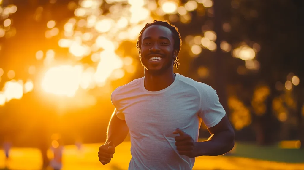 homme qui fait du footing en souriant 