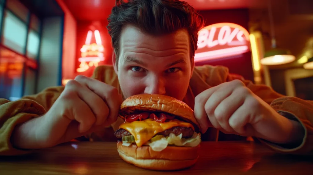 homme qui mange un burger 