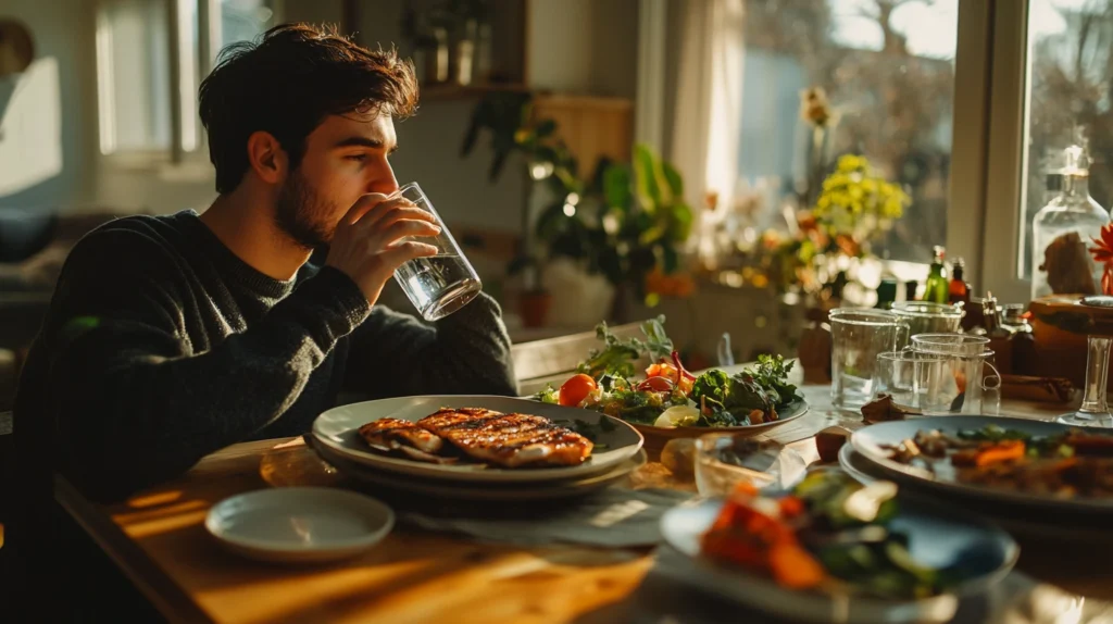 photo d'un homme qui prend de la griffe du diable pendant un repas 