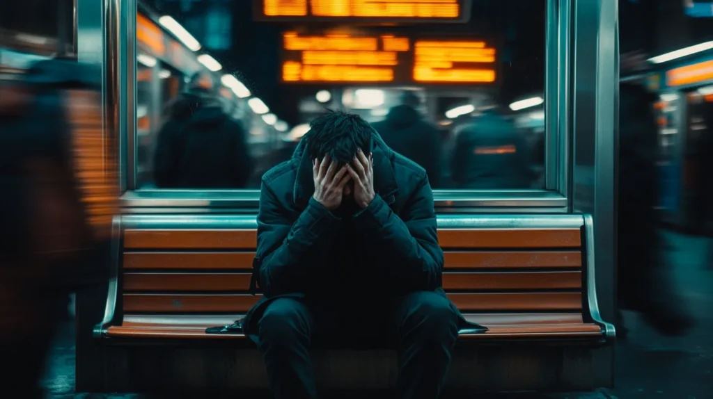 homme stressé dans le métro 