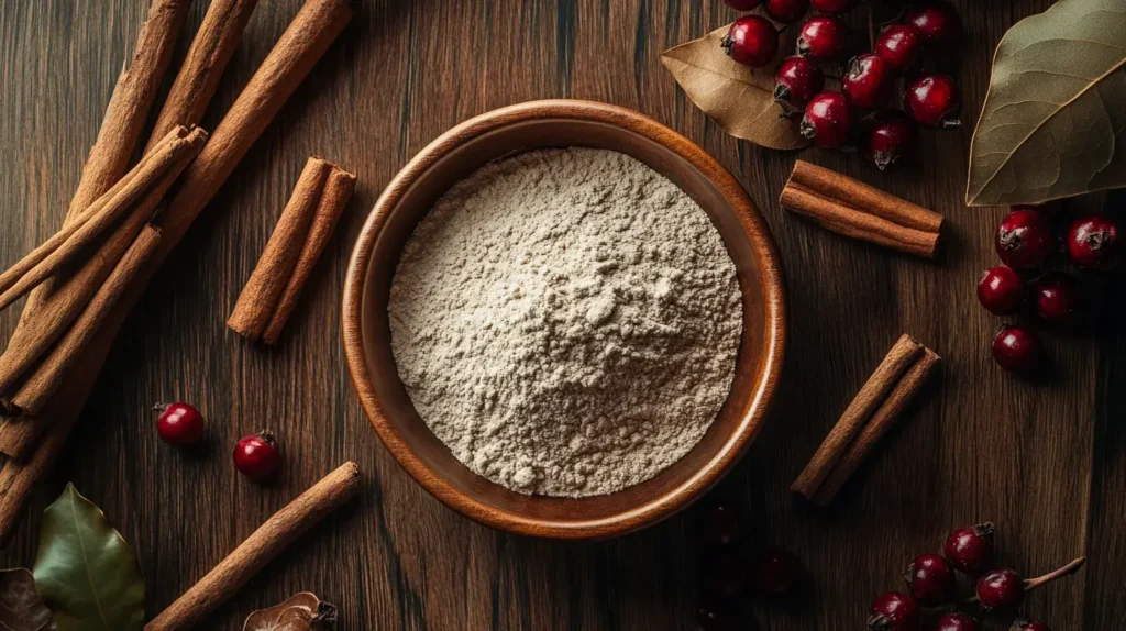 chitosan cannelle guarana sur une table en bois
