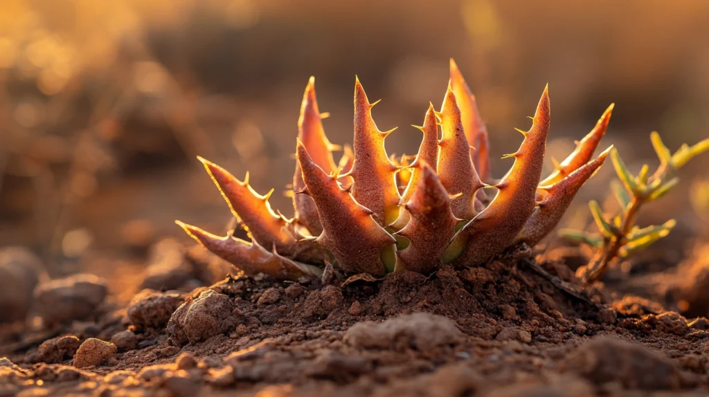 photo macro de plante griffe du diable dans le désert