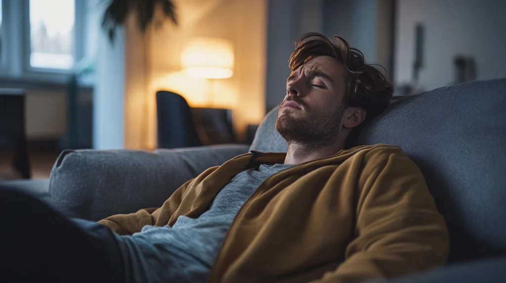 homme stressé dans son canapé