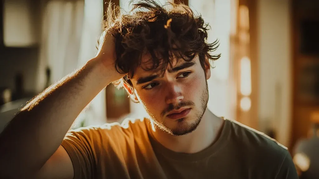 homme qui se gratte le cuir chevelu