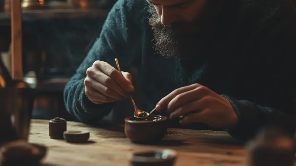 homme qui consomme de la résine de shilajit