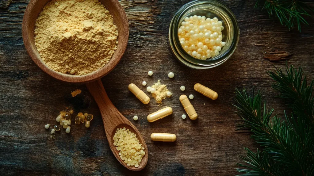 pollen de pin en gélule et en poudre