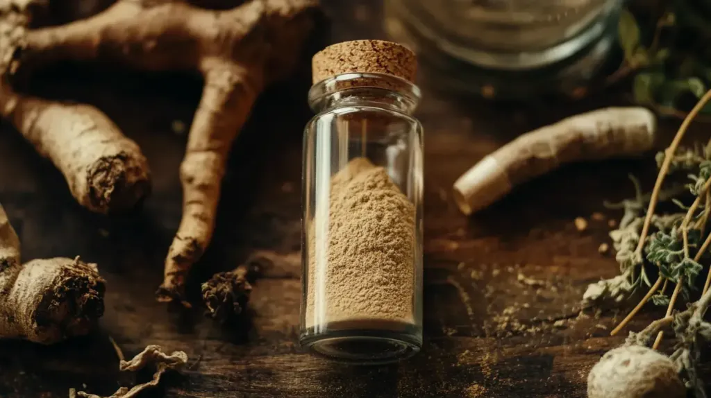 Turkesterone Ajuga turkestanica dans un bocal en verre