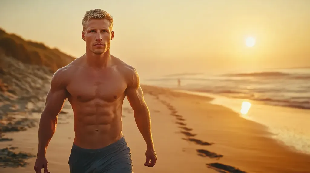 homme blanc musclé sur la plage