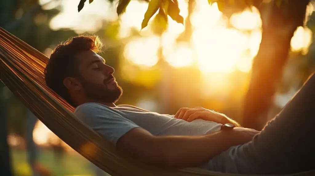 homme qui digère allongé dans un hamac, il a consommé les compléments alimentaires nutriforce