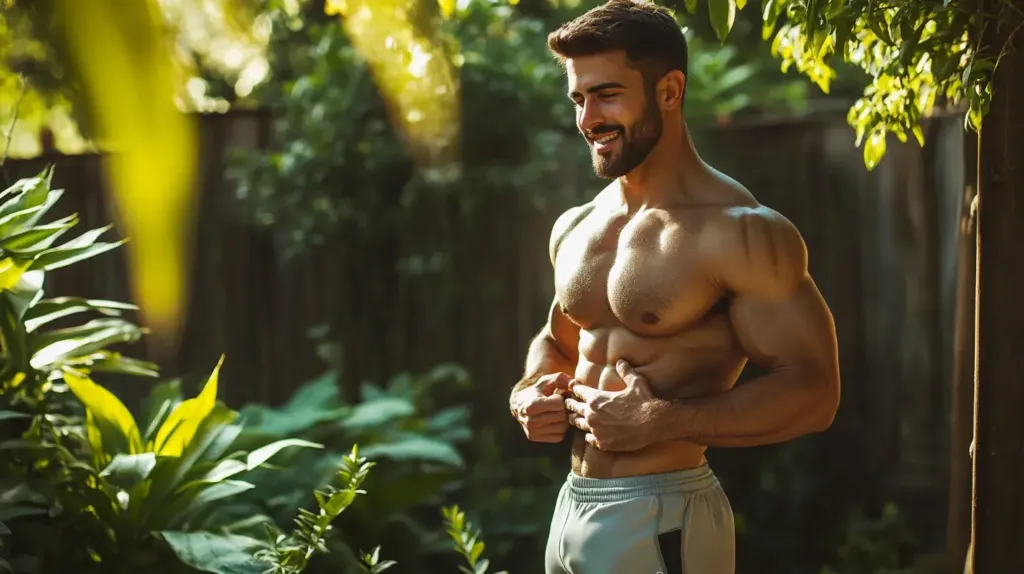 homme qui se masse le ventre pour illustrer le fait qu'il ai bien digérer 