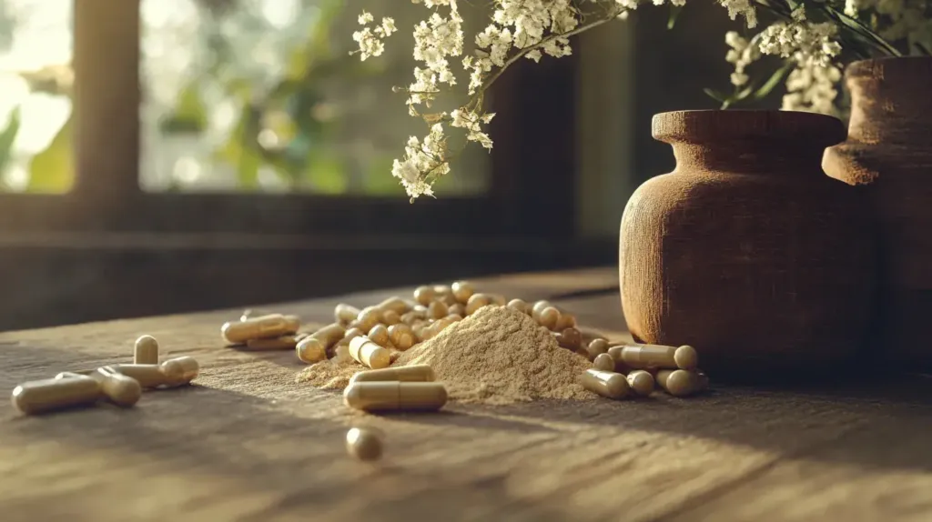 tudca berbérine et NAC sur une table en bois