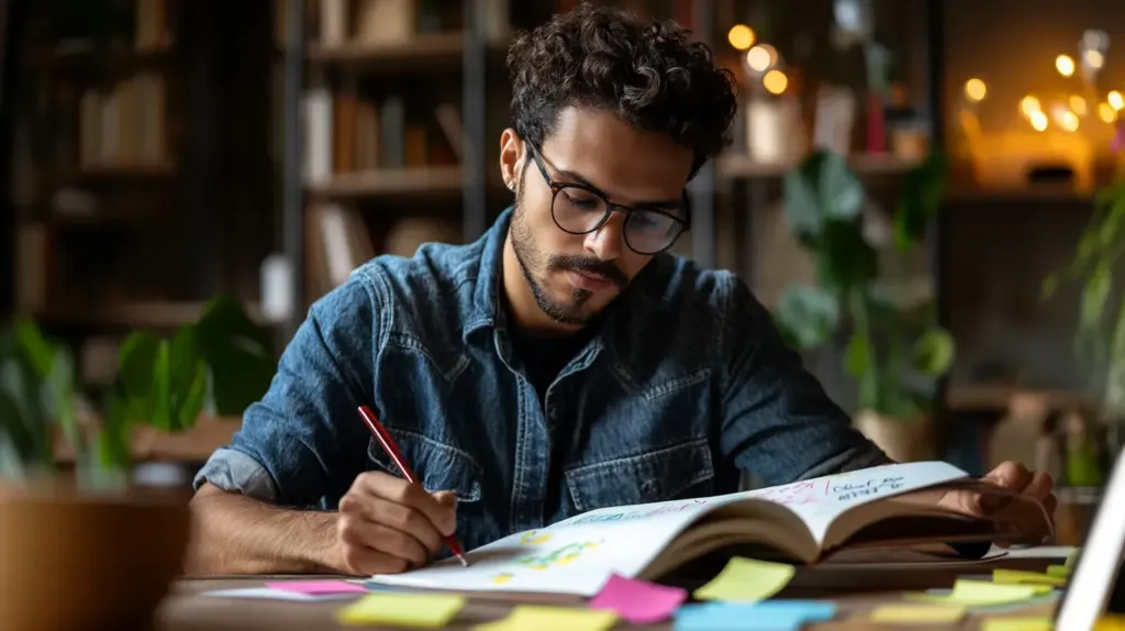jeune homme en train de travailler à son bureau