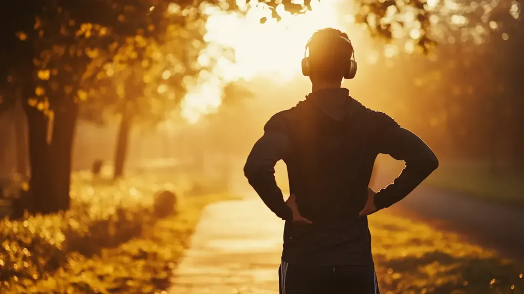 cette image montre un homme qui fait son footing dans un parc
