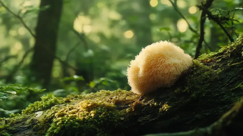 cette photo montre un champignon lion's mane sur un arbre
