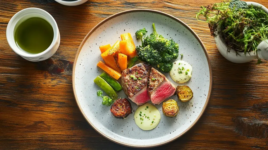 cette image montre une assiette avec un repas sain