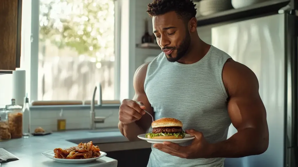 homme qui mange un hamburger 