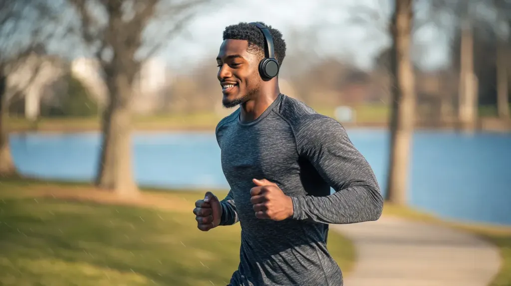 homme qui fais son footing au bord d'un lac