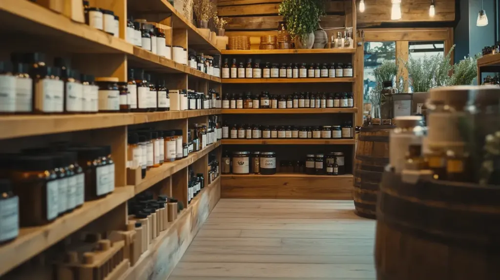 cette image montre un rayon de compléments alimentaires pour maigrir du visage