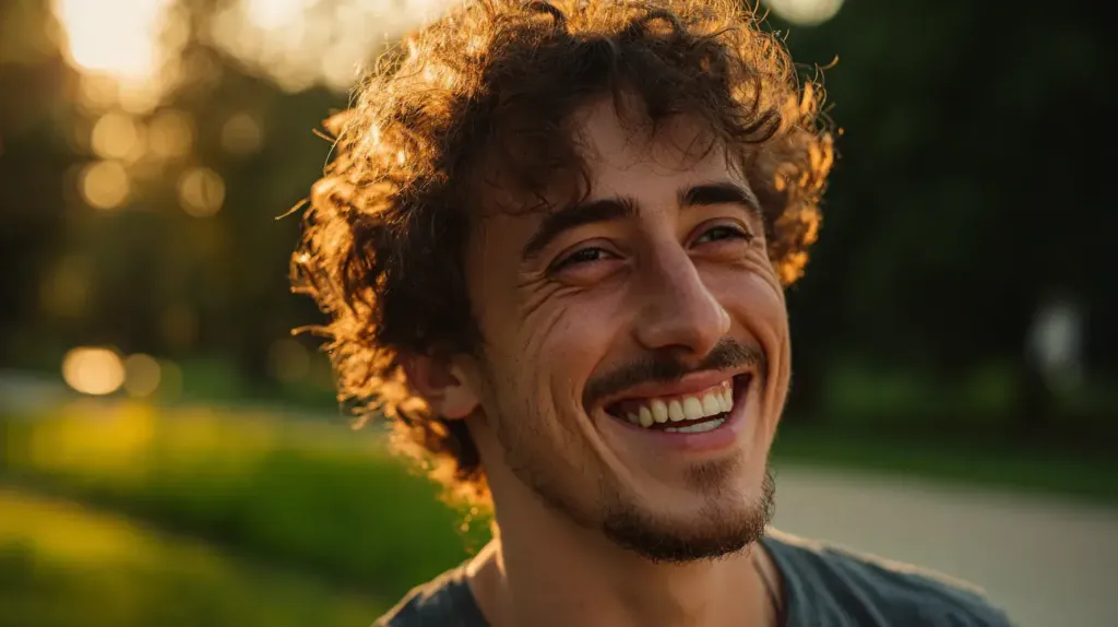 Homme heureux grâce au 5-HTP. Il souri