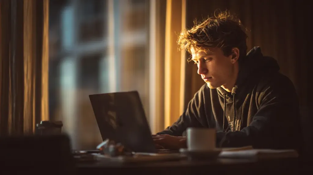 un étudiant travaille sur son ordinateur