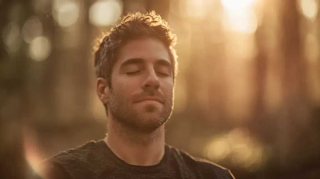 un homme médite dans un parc