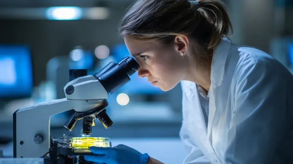 une scientifique observe du griffonia