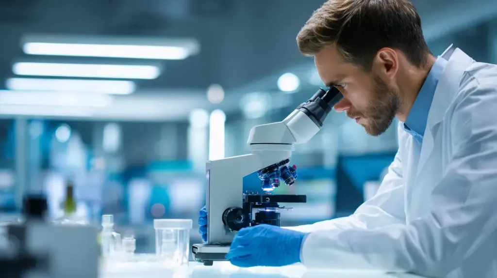 un scientifique observe du desmodium au microscope