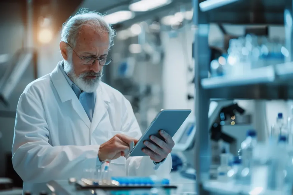 collagen marin études scientifiques, un homme axux cheveux blanc qui fait des études sur le complément alimentaire