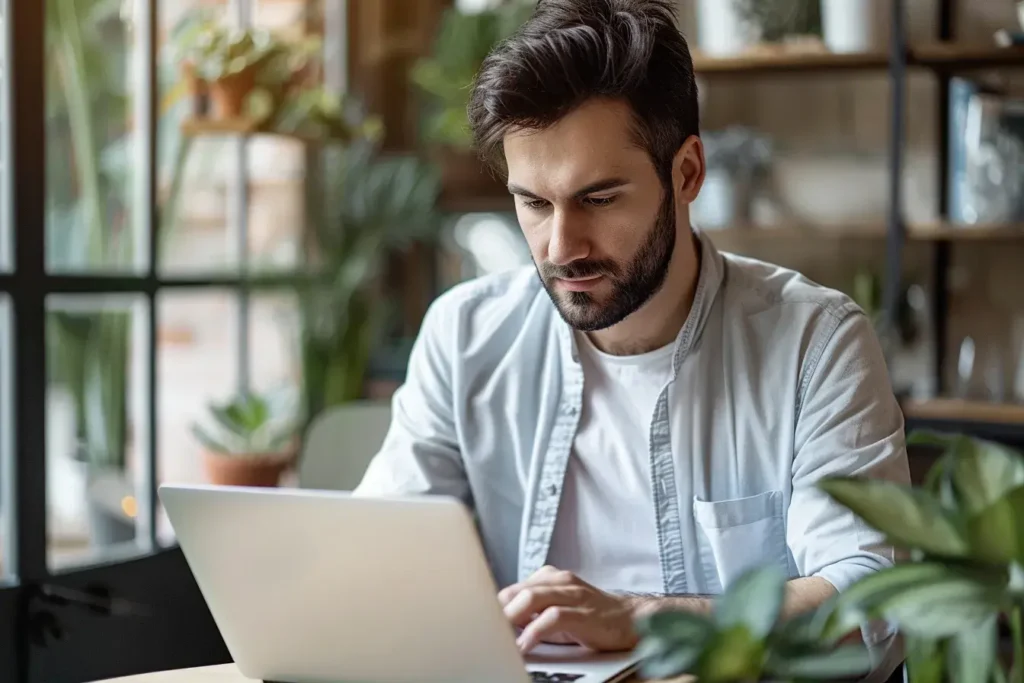 un homme travaille sur son ordinateur