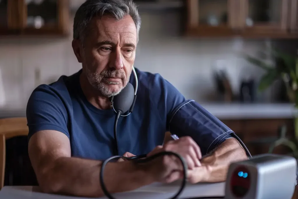 un homme prend sa tension