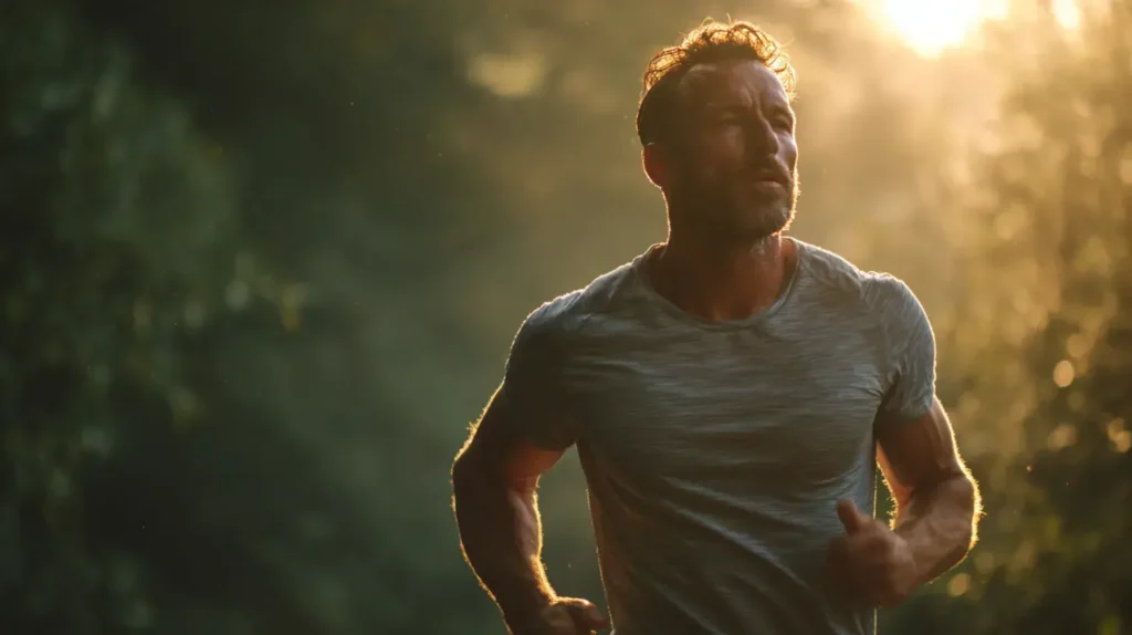 sauge officinale anti oxydant, l'homme sur la photo court et se sent mieux  