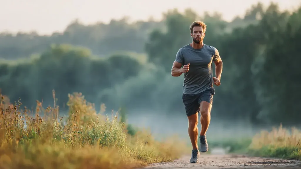 un homme fais son sport en extérieur grâce aux bienfaits de l'huile de nigelle