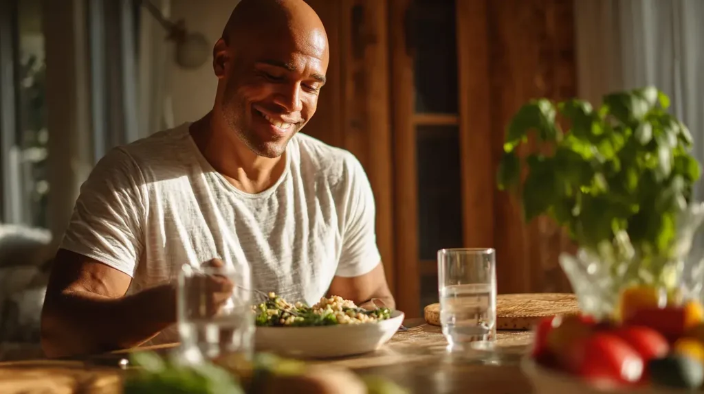 psyllium améliore la digestion, l'homme sur la photo se sent mieux 