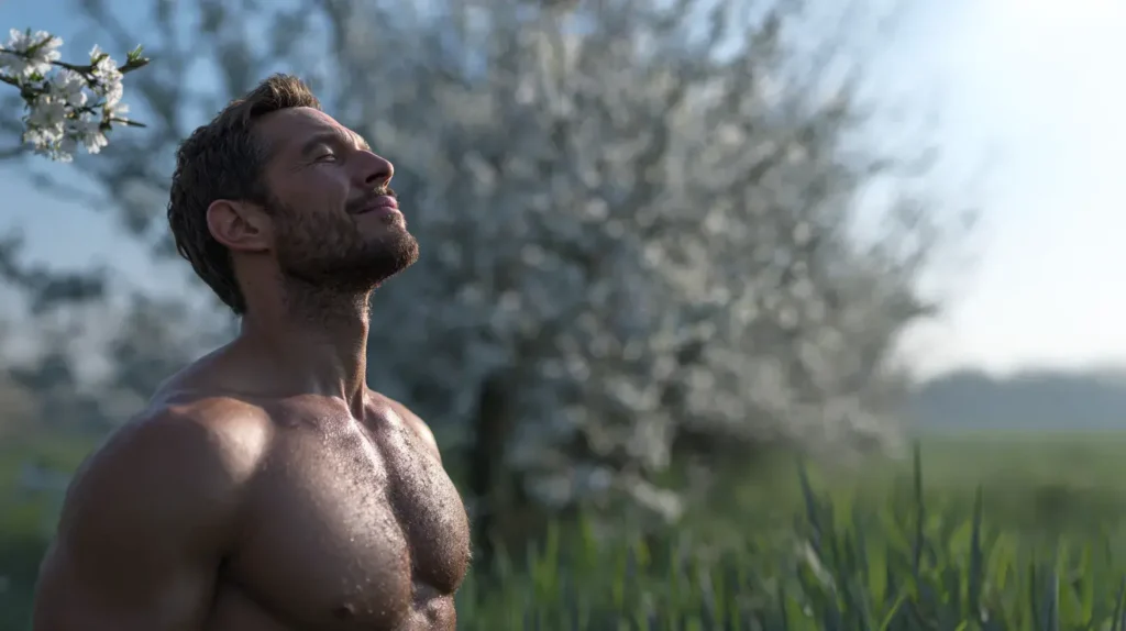 un homme est protégé de ses allérgies avec l'huile de nigelle