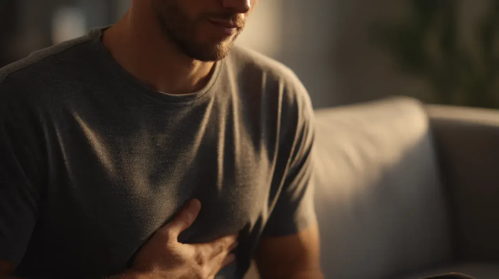 propolis soulage les douleurs d'estomac, on voit un homme qui se plaint de douleurs