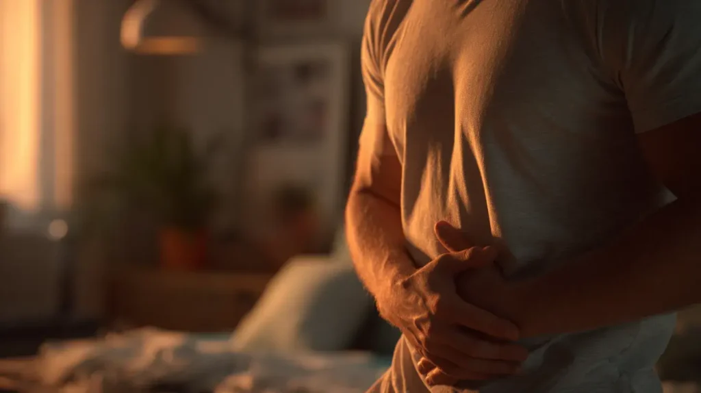 sauge officinale aide à la digestion, on voit un homme qui dégère mieux grâce à ce complément alimentaire