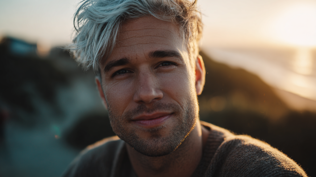 Catalase possède des bienfaits pour les cheveux, on voit un homme qui a des cheveux propres et en bonne état grâce à ce complément alimentaire 