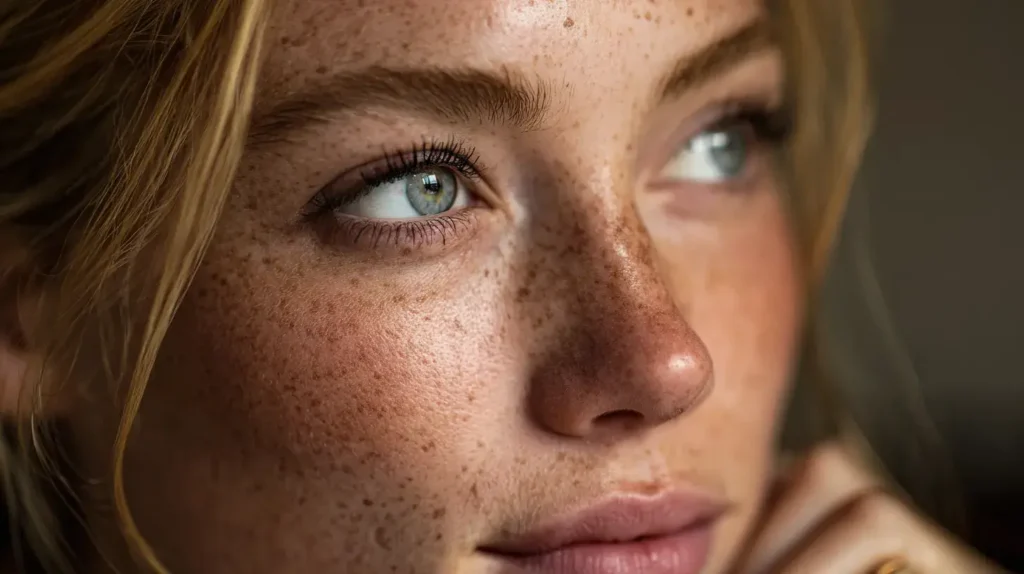 photo portrait d'une femme aux yeux bleu avec une belle peau pour montrer que la salsepareille va permettre de purifier la peau